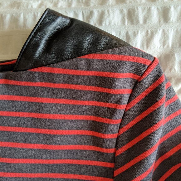 Halogen Striped Shirt w/Leather Shoulders - Picture 2 of 5